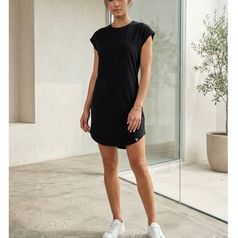 YoungLA T-Shirt Dress Size Large Black Cap Sleeve Minimalist Streetwear Edgy